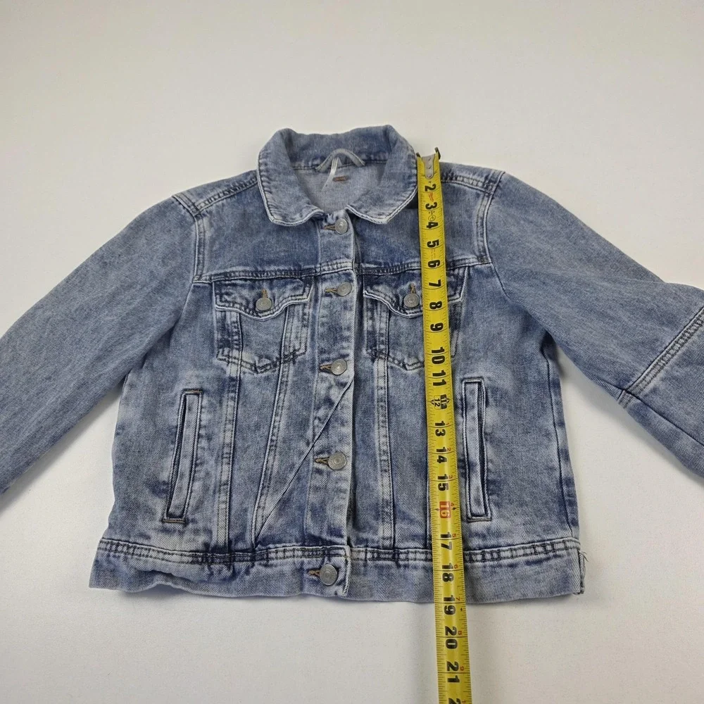 Free People Jacket Womens Small Blue Denim Cropped Trucker Button Front - Picture 6 of 13